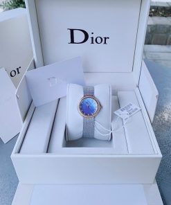 Đồng hồ Dior Satine nữ mặt tròn đính đá dây thép lụa mềm 30mm
