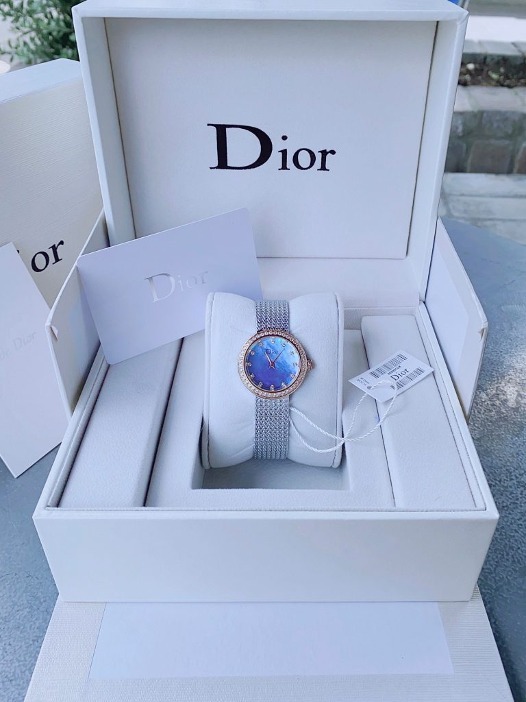 Đồng hồ Dior Satine nữ mặt tròn đính đá dây thép lụa mềm 30mm