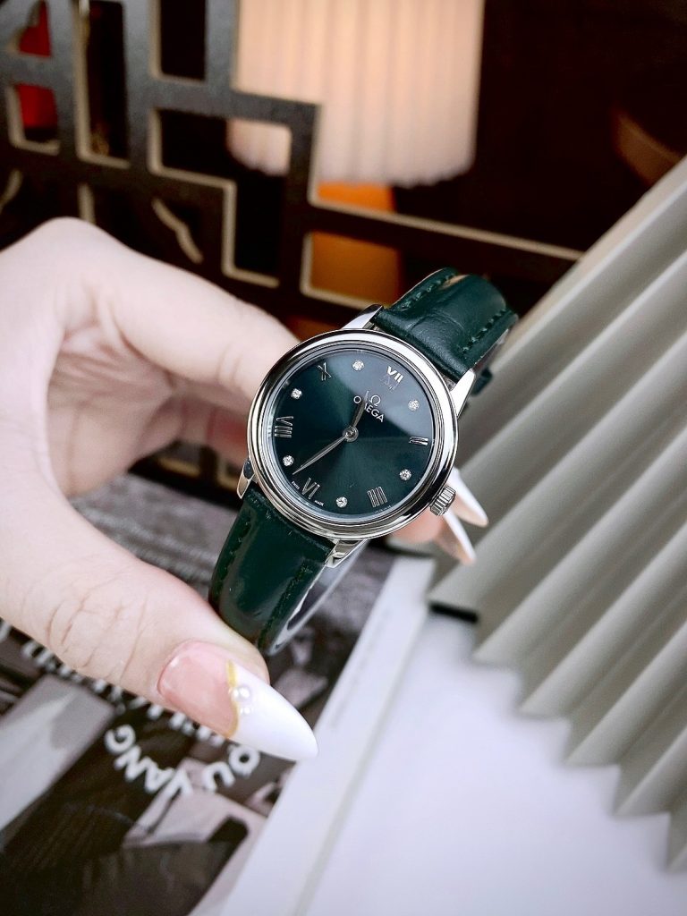 Đồng hồ Omega Deville nữ dây da màu xanh lá cây máy Nhật (2)