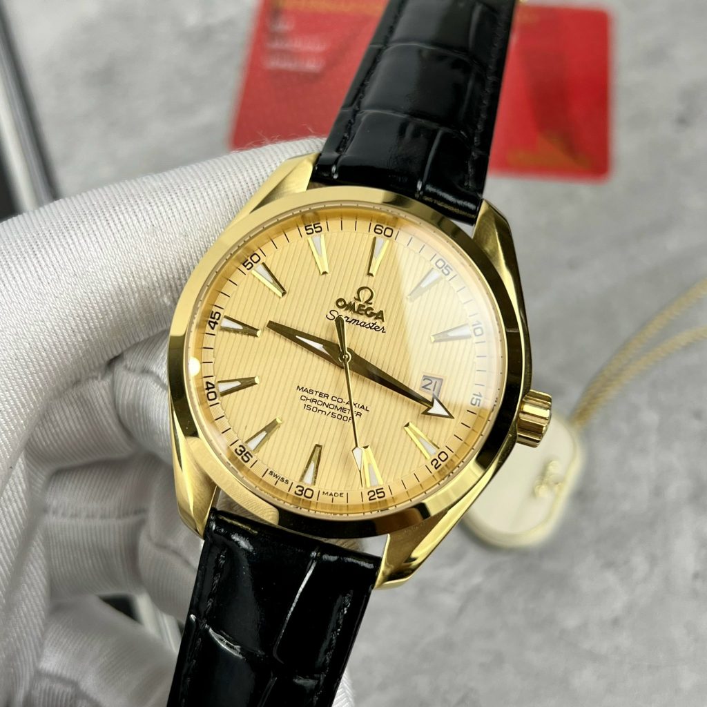 Đồng hồ Omega Seamaster nam màu vàng gold Super Fake 11 38 (2)