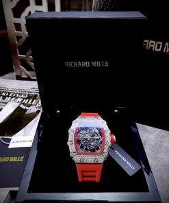Đồng hồ Richard Mille fake máy Nhật giá rẻ dây cao su màu đỏ 45mm