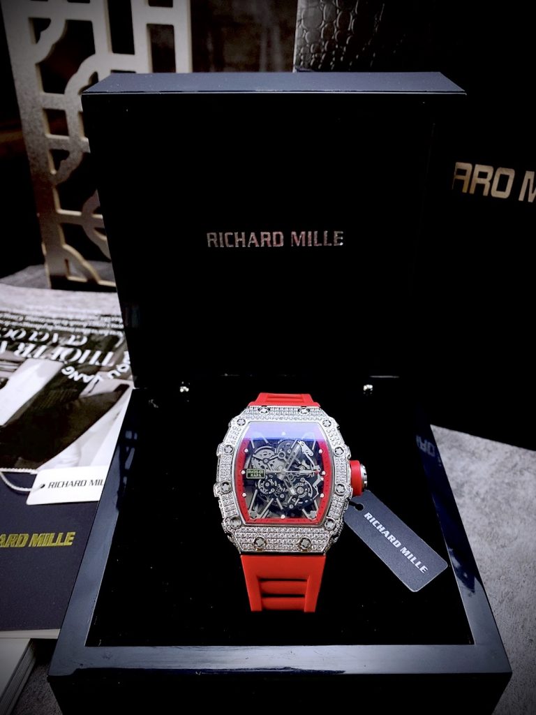 Đồng hồ Richard Mille fake máy Nhật giá rẻ dây cao su màu đỏ 45mm