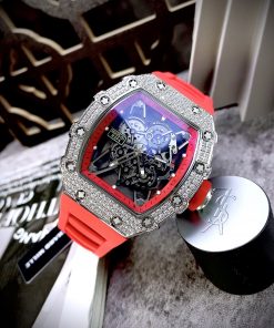 Đồng hồ Richard Mille fake máy Nhật giá rẻ dây cao su màu đỏ 45mm