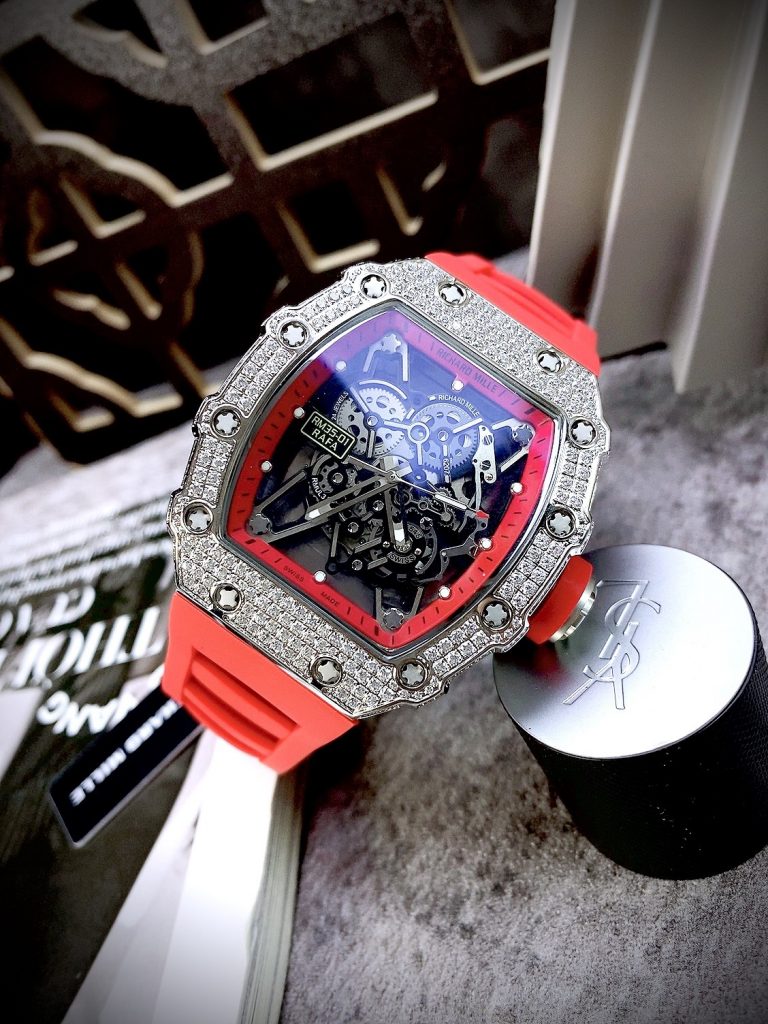 Đồng hồ Richard Mille fake máy Nhật giá rẻ dây cao su màu đỏ 45mm