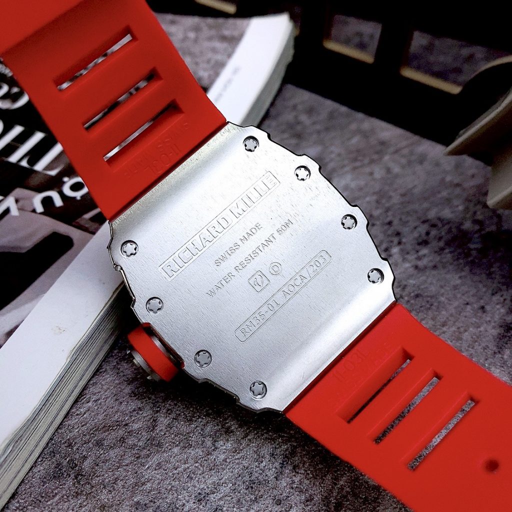 Đồng hồ Richard Mille fake máy Nhật giá rẻ dây cao su màu đỏ 45mm