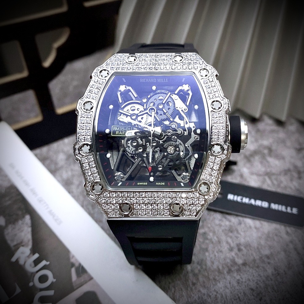 Đồng hồ Richard Mille máy Nhật giá rẻ RM35-01 màu đen đính đá 45mm (1)