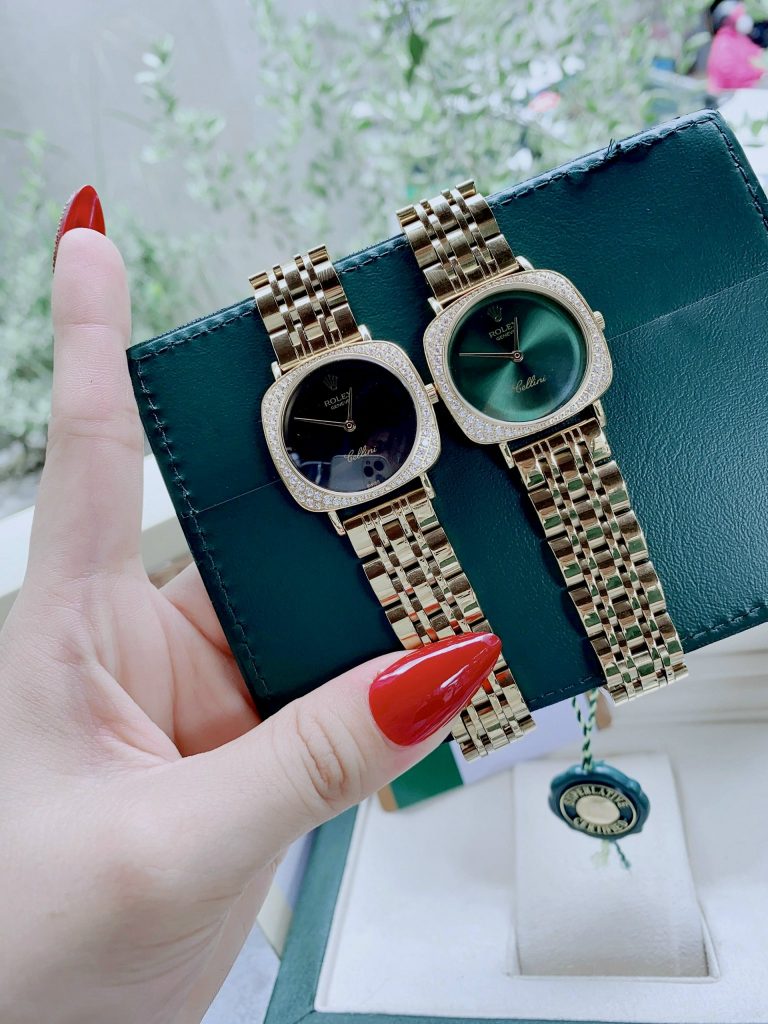 Đồng hồ Rolex Cellini nữ dây kim loại mạ vàng đính đá 34mm (1)