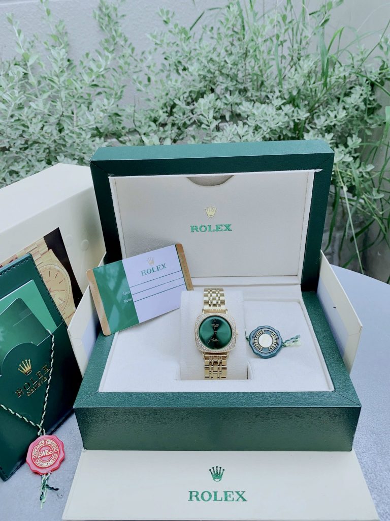 Đồng hồ Rolex Cellini nữ dây kim loại mạ vàng đính đá 34mm (1)