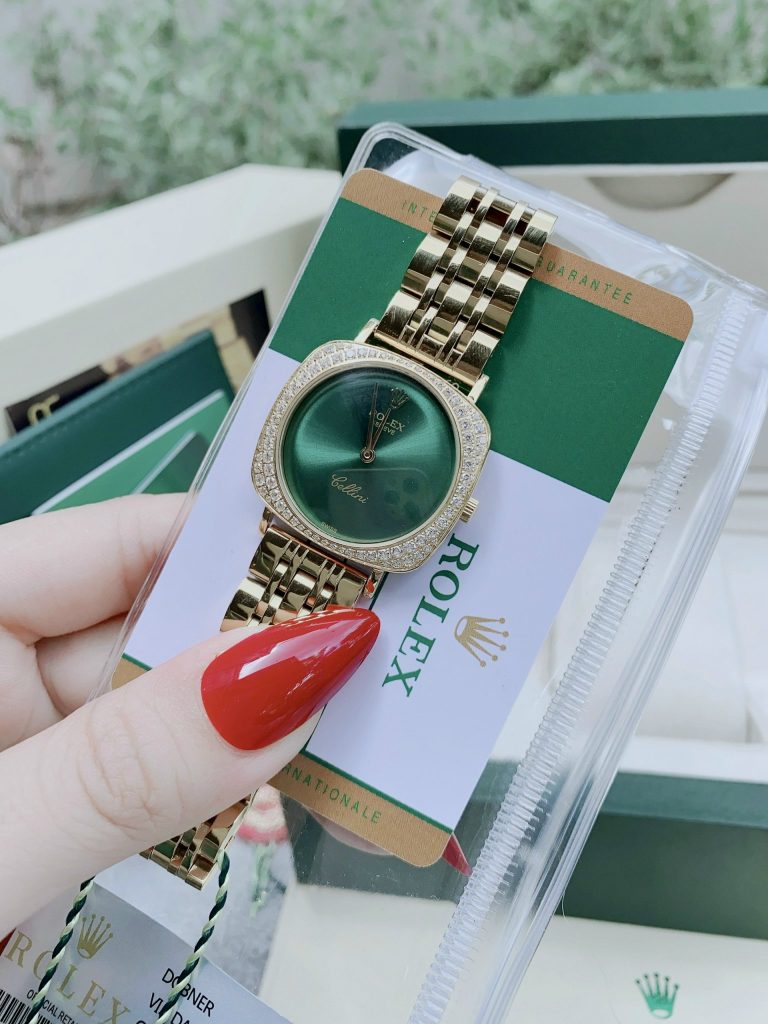 Đồng hồ Rolex Cellini nữ dây kim loại mạ vàng đính đá 34mm (1)