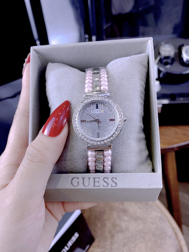Đồng hồ nữ Guess Gala Like Auth dây ngọc trai mặt đính đá 30mm
