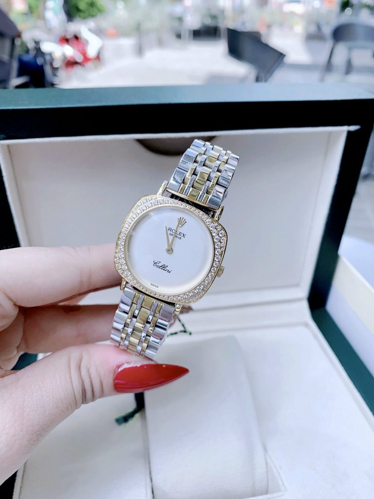 Đồng hồ nữ Rolex Cellini dây kim loại Demi mặt vuông 34mm (1)