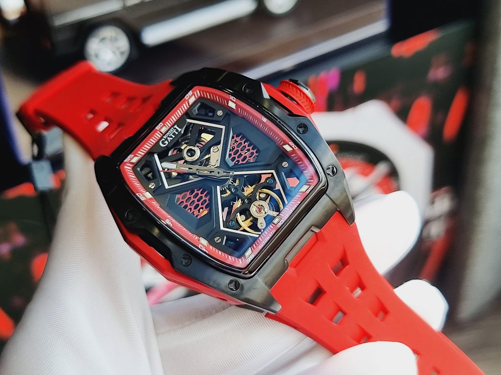 Đồng hồ Bonest Gatti 5501 chính hãng màu đỏ lộ máy 45mm