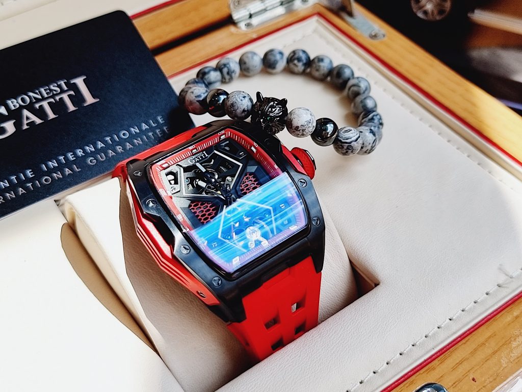 Đồng hồ Bonest Gatti 5501 chính hãng màu đỏ lộ máy 45mm