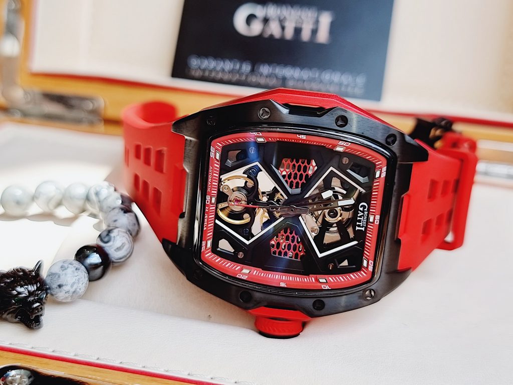 Đồng hồ Bonest Gatti 5501 chính hãng màu đỏ lộ máy 45mm