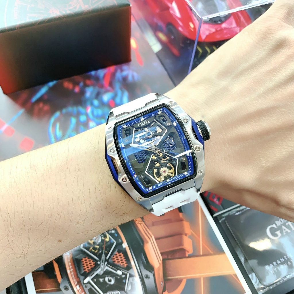 Đồng hồ Bonest Gatti 5501 nam chính hãng dây cao su màu trắng 45mm