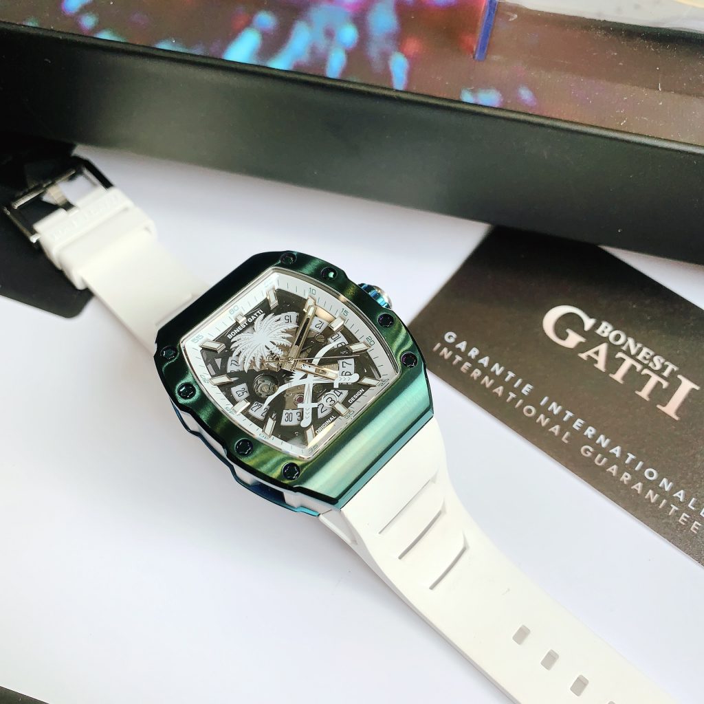Bảo Hành 5 Năm Lỗi 1 Đổi 1 Trong 7 Ngày Hỗ Trợ Bảo Hành Sản Phẩm Trọn Đời Miễn Phí Giao Hàng Toàn Quốc Nhận Hàng Kiểm Tra Trước Khi Thanh Toán Thông số – Đồng hồ Bonest Gatti chính hãng Đường kính: 45mm Mặt kính: Sapphire nguyên khối Vỏ và khóa: Thép không gỉ Bộ máy: Automatic - Cơ tự động Dây đeo: Dây cao su cao cấp Chống nước: 5ATM