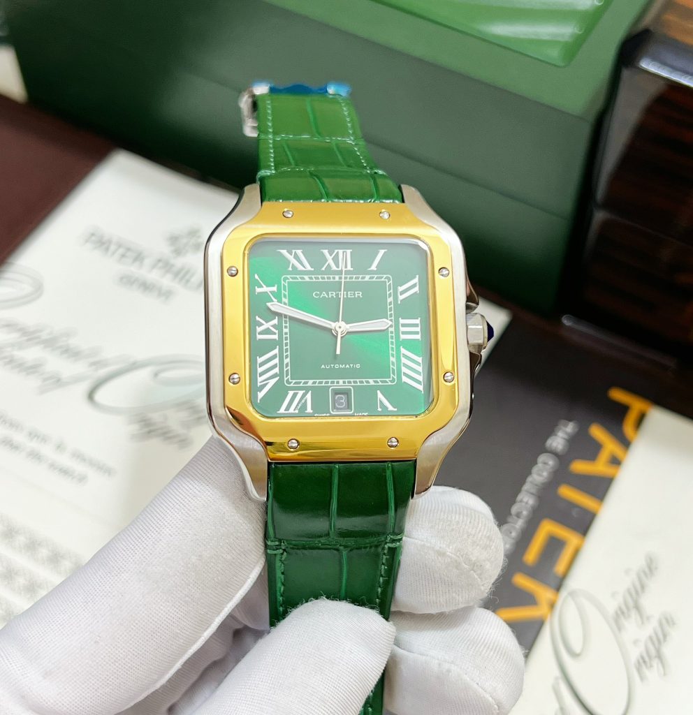 Đồng hồ Cartier Santos nam màu demi Super Fake 11 giá rẻ 40mm (2)