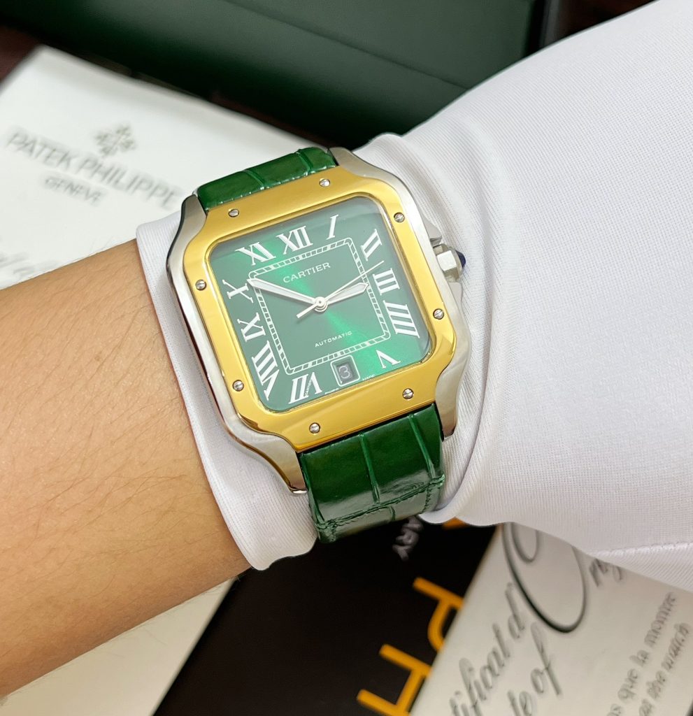 Đồng hồ Cartier Santos nam màu demi Super Fake 11 giá rẻ 40mm (2)