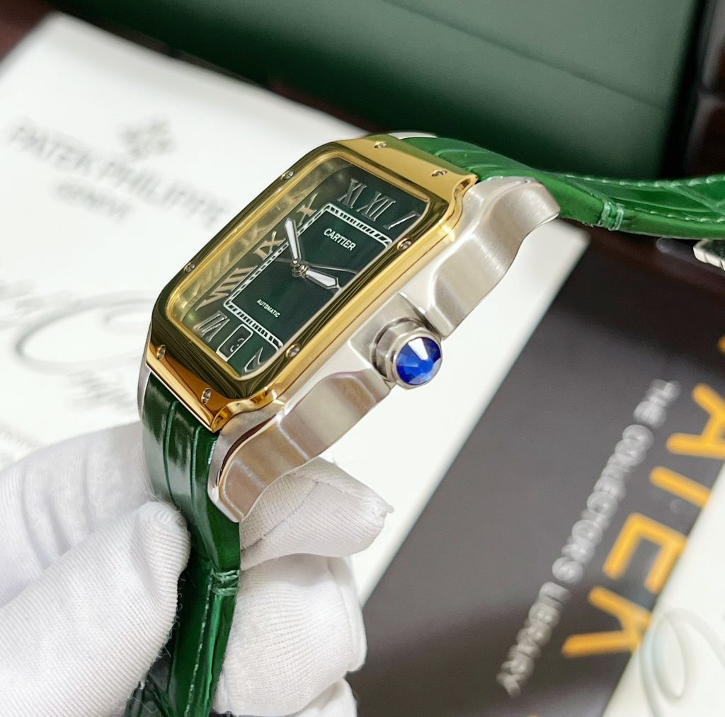 Đồng hồ Cartier Santos nam màu demi Super Fake 11 giá rẻ 40mm (2)