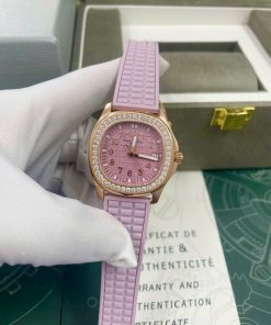 Đồng hồ Patek Philippe nữ dây cao su đính đá Fake cao cấp 35mm (5)