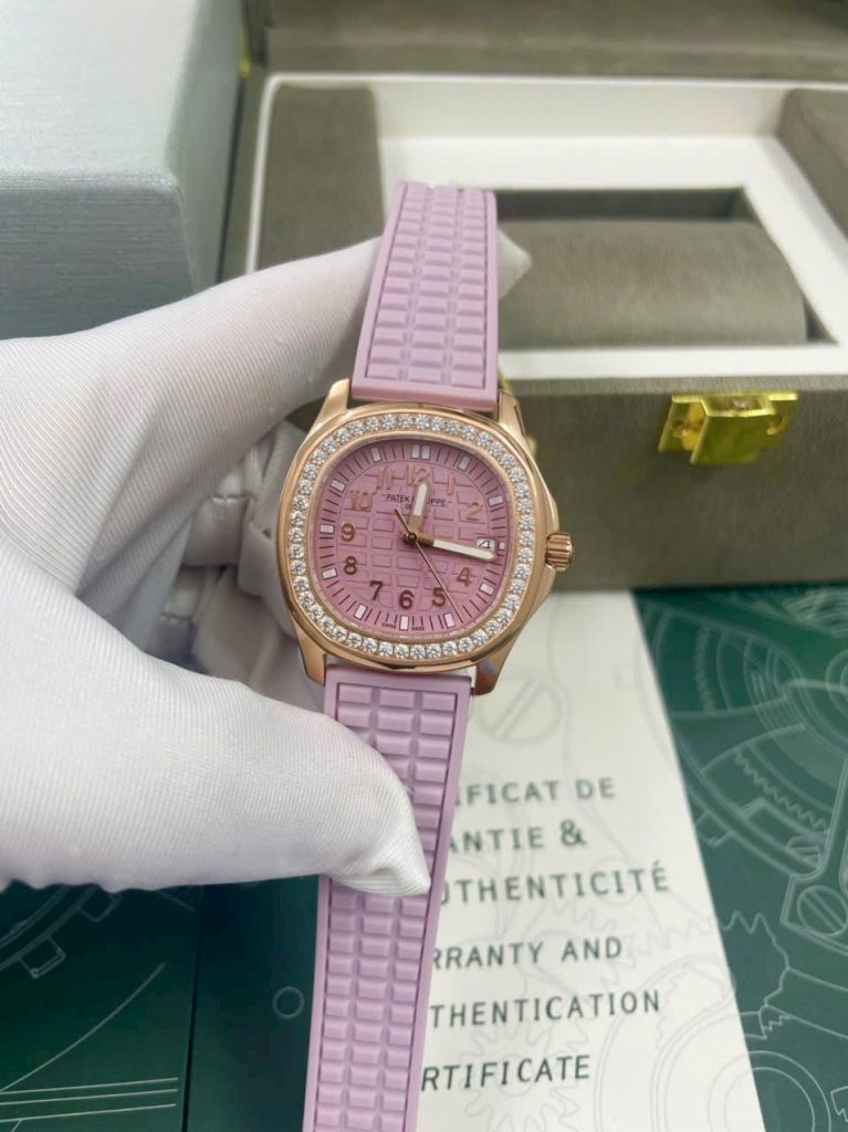 Đồng hồ Patek Philippe nữ dây cao su đính đá Fake cao cấp 35mm (5)