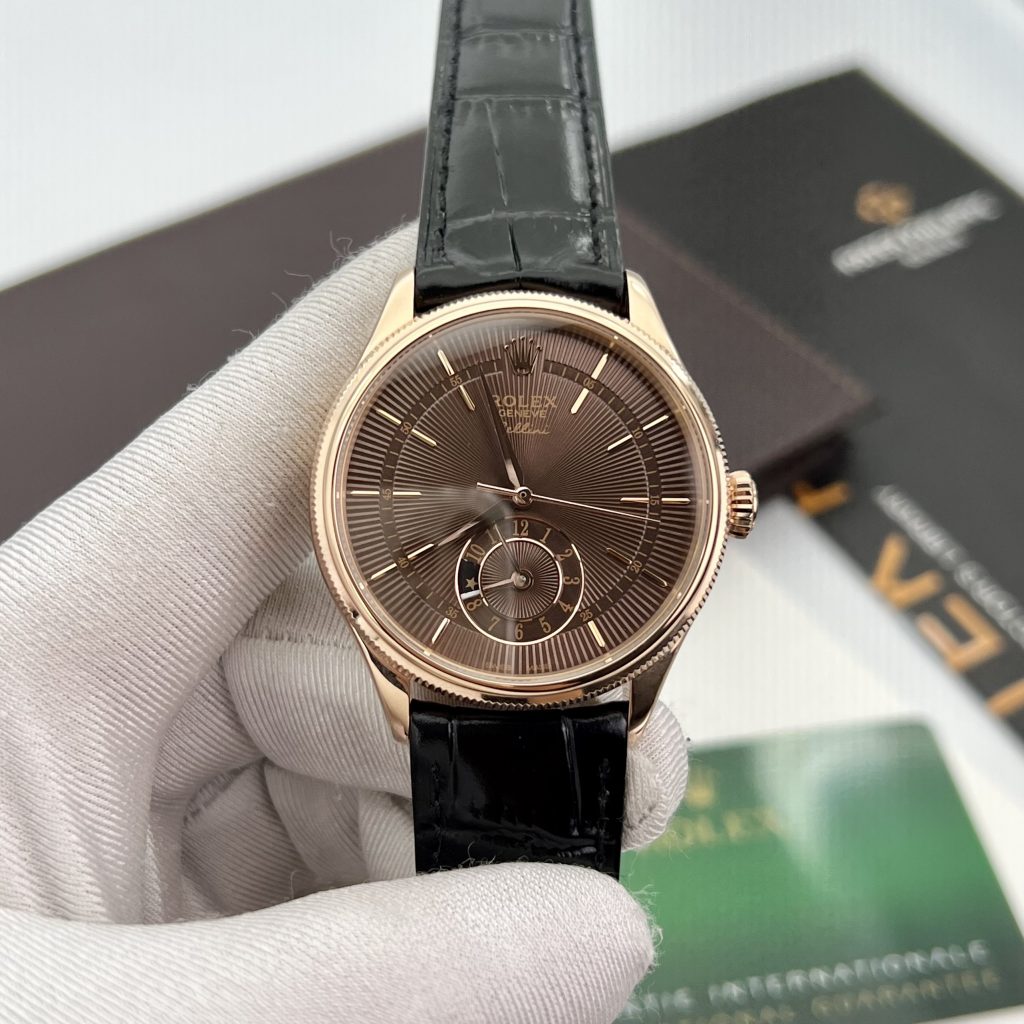 Đồng hồ Rolex Cellini Dual Time Replica 11 nam mặt chocolate 39mm (2)