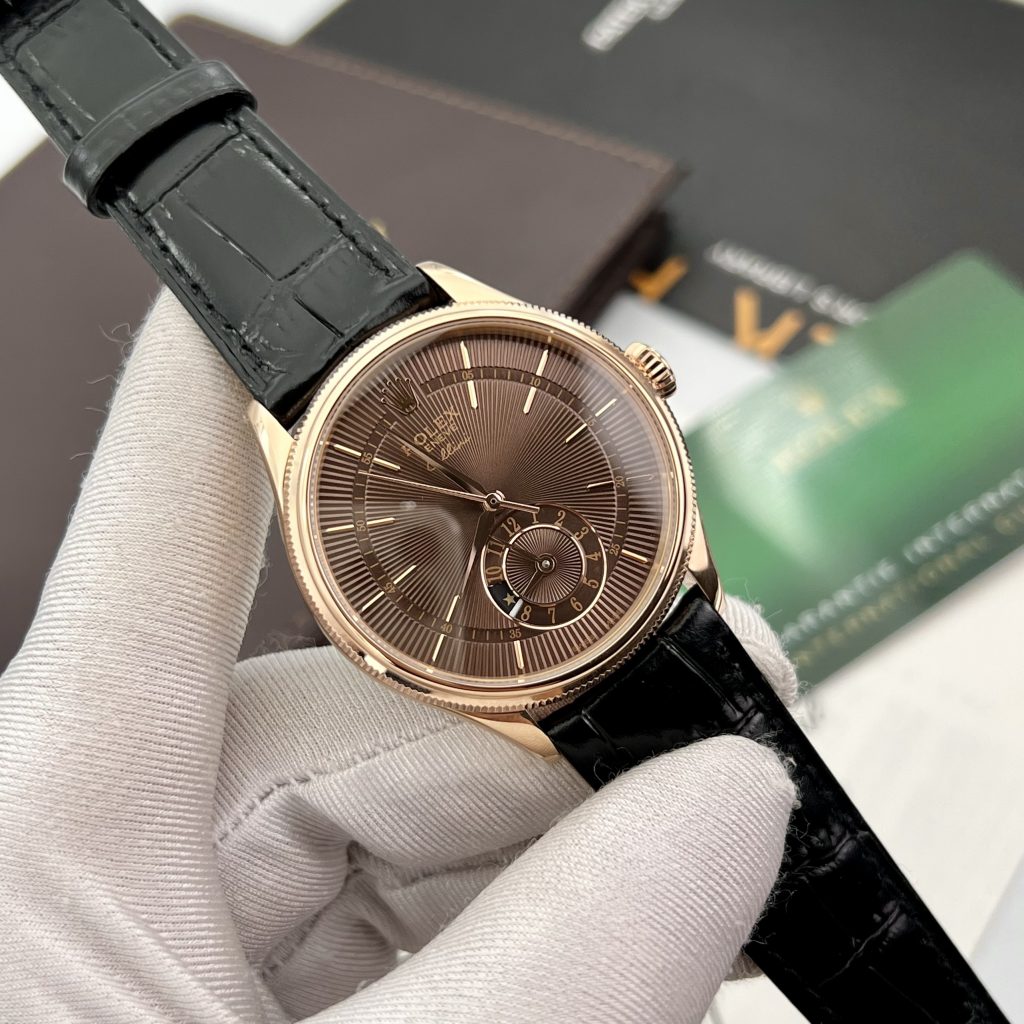 Đồng hồ Rolex Cellini Dual Time Replica 11 nam mặt chocolate 39mm (2)