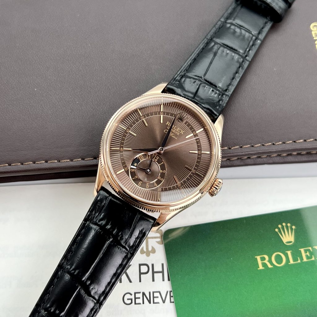 Đồng hồ Rolex Cellini Dual Time Replica 11 nam mặt chocolate 39mm (2)