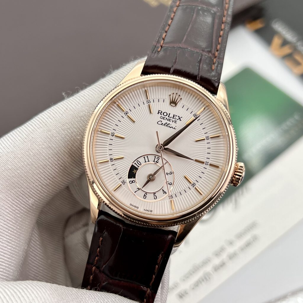 Đồng hồ Rolex Cellini Dual Time nam mặt trắng Rep 11 Thụy Sỹ 39mm (2)