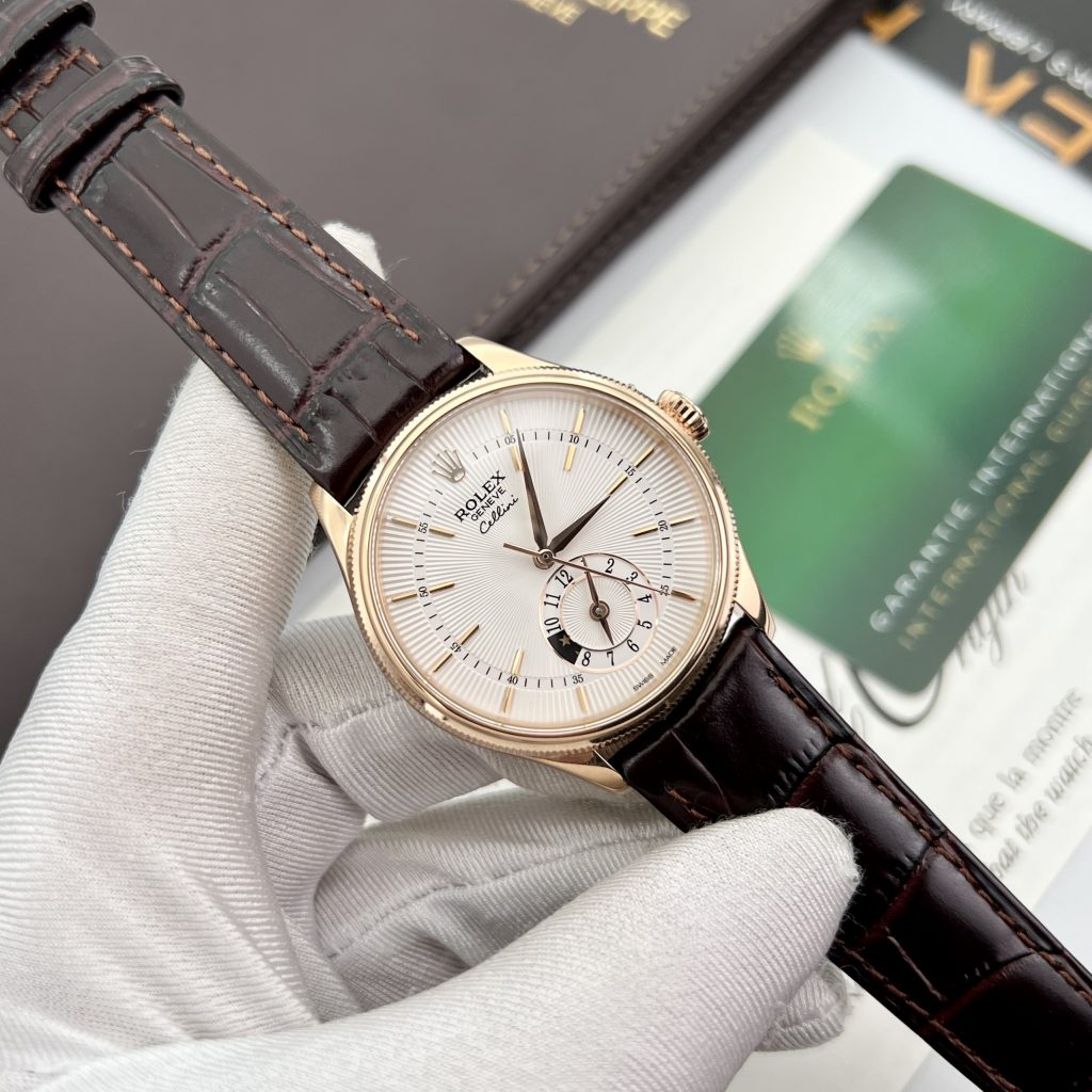 Đồng hồ Rolex Cellini Dual Time nam mặt trắng Rep 11 Thụy Sỹ 39mm (2)