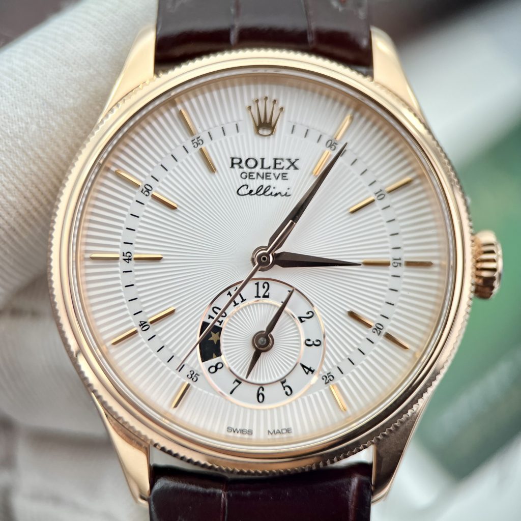 Đồng hồ Rolex Cellini Dual Time nam mặt trắng Rep 11 Thụy Sỹ 39mm (2)