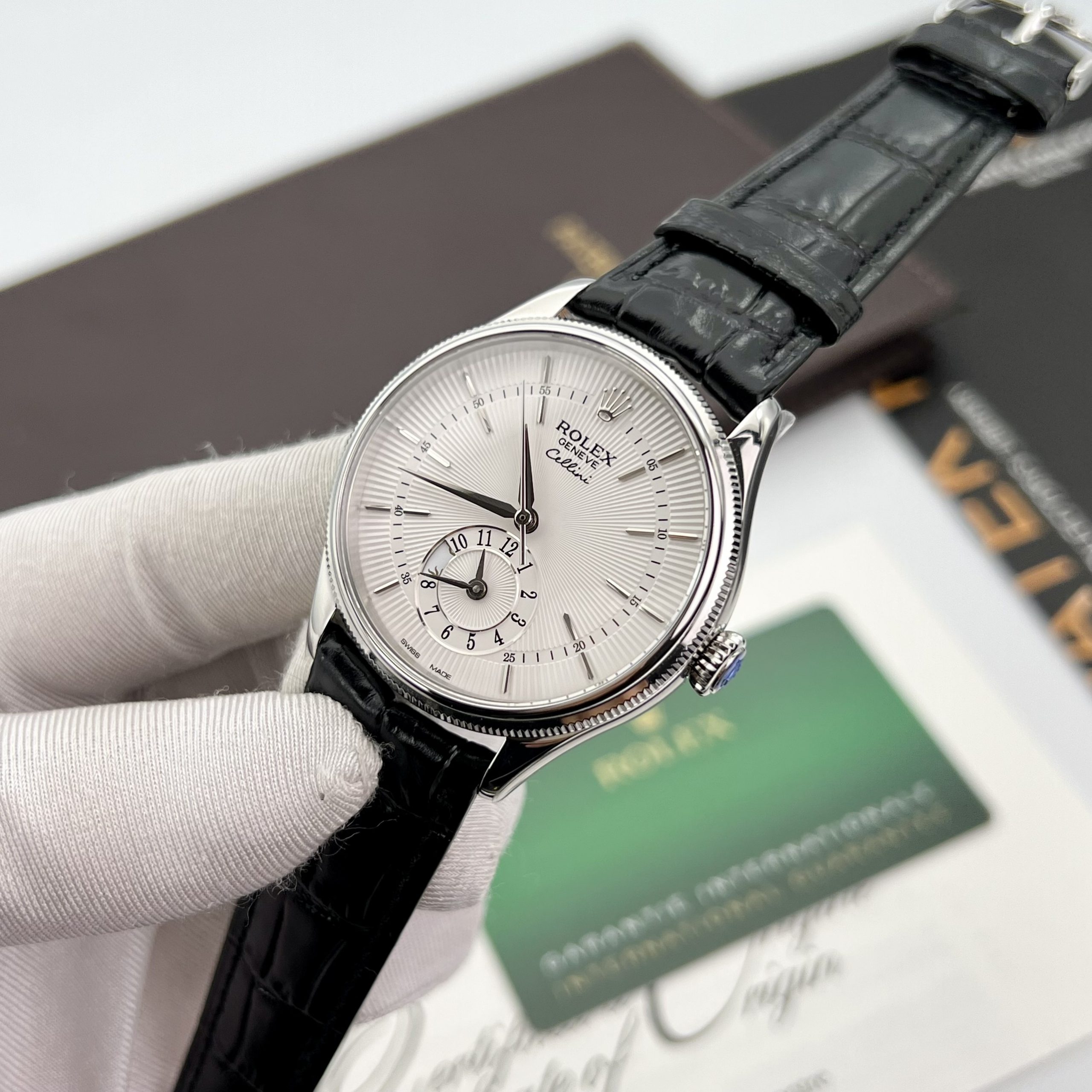 Đồng hồ Rolex Replica 11 Cellini Dual Time nam mặt trắng 39mm (2) Đồng hồ Rolex Replica 11 Cellini Dual Time nam mặt trắng 39mm (2)