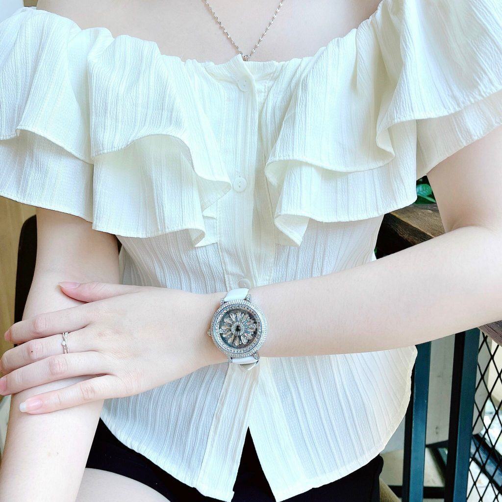 Đồng hồ chính hãng Davena 32101 họa tiết bông hoa xoay 360 38mm (2)