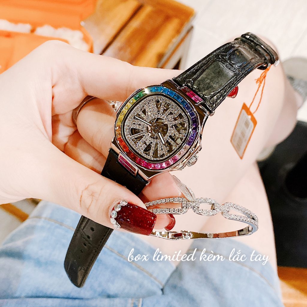 Đồng hồ chính hãng Davena D31951 Silver Black nữ máy cơ 32mm (2)