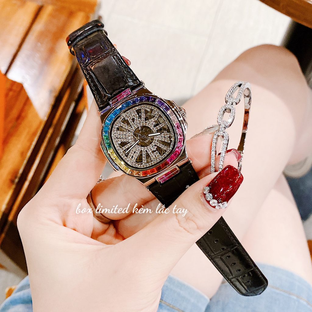 Đồng hồ chính hãng Davena D31951 Silver Black nữ máy cơ 32mm (2)