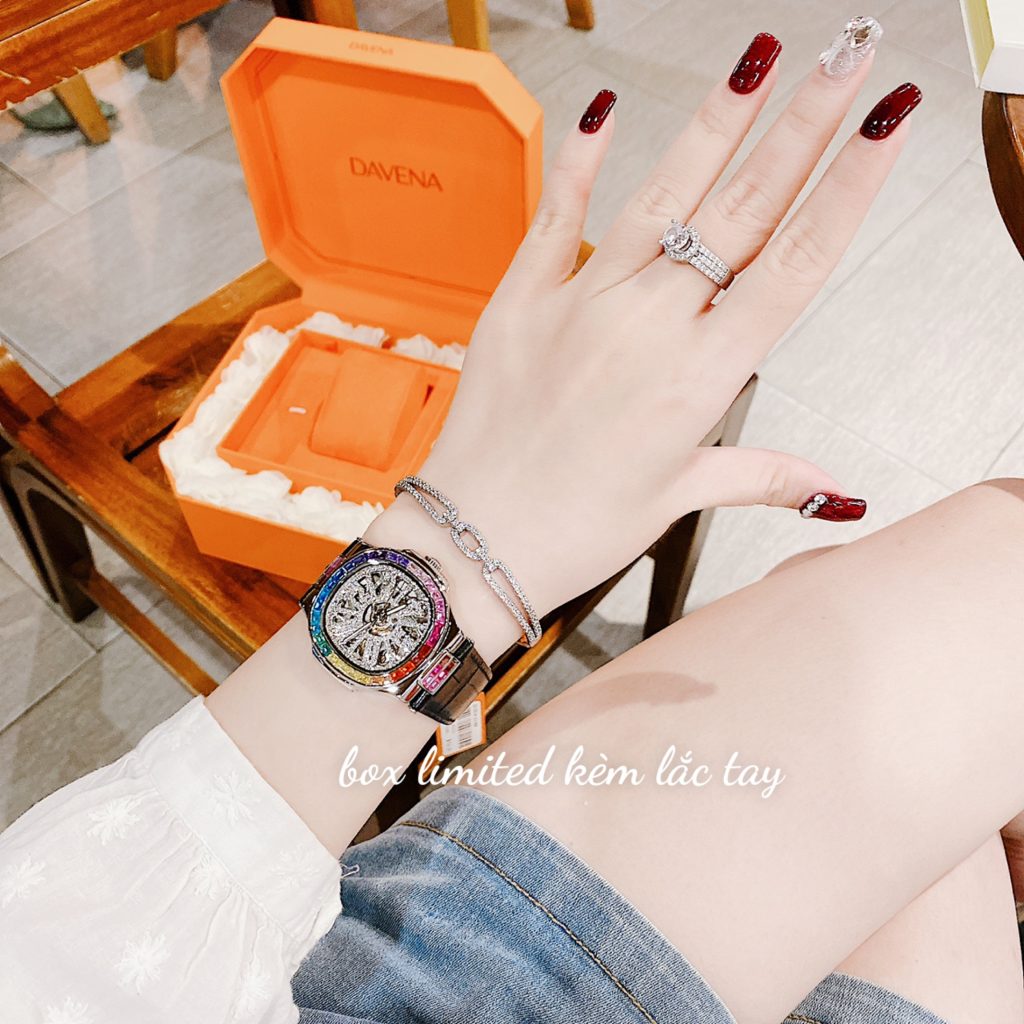 Đồng hồ chính hãng Davena D31951 Silver Black nữ máy cơ 32mm (2)