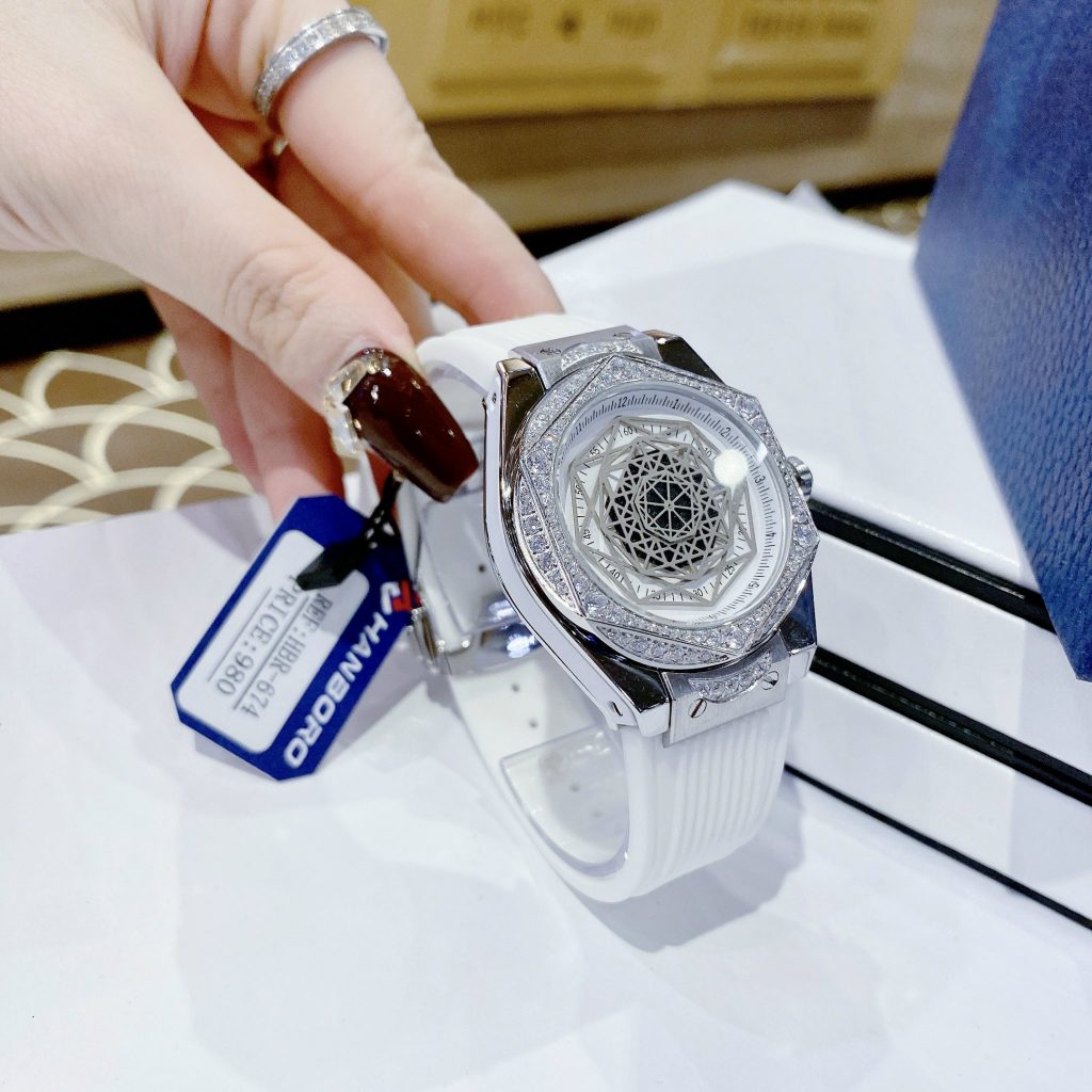 Đồng hồ chính hãng Hanboro nữ màu trắng đính đá 36mm (2)