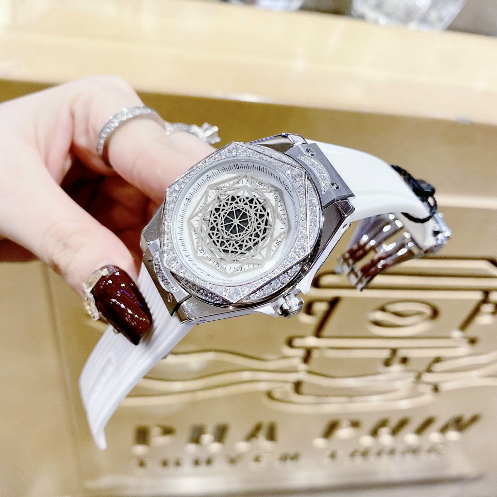 Đồng hồ chính hãng Hanboro nữ màu trắng đính đá 36mm (2)