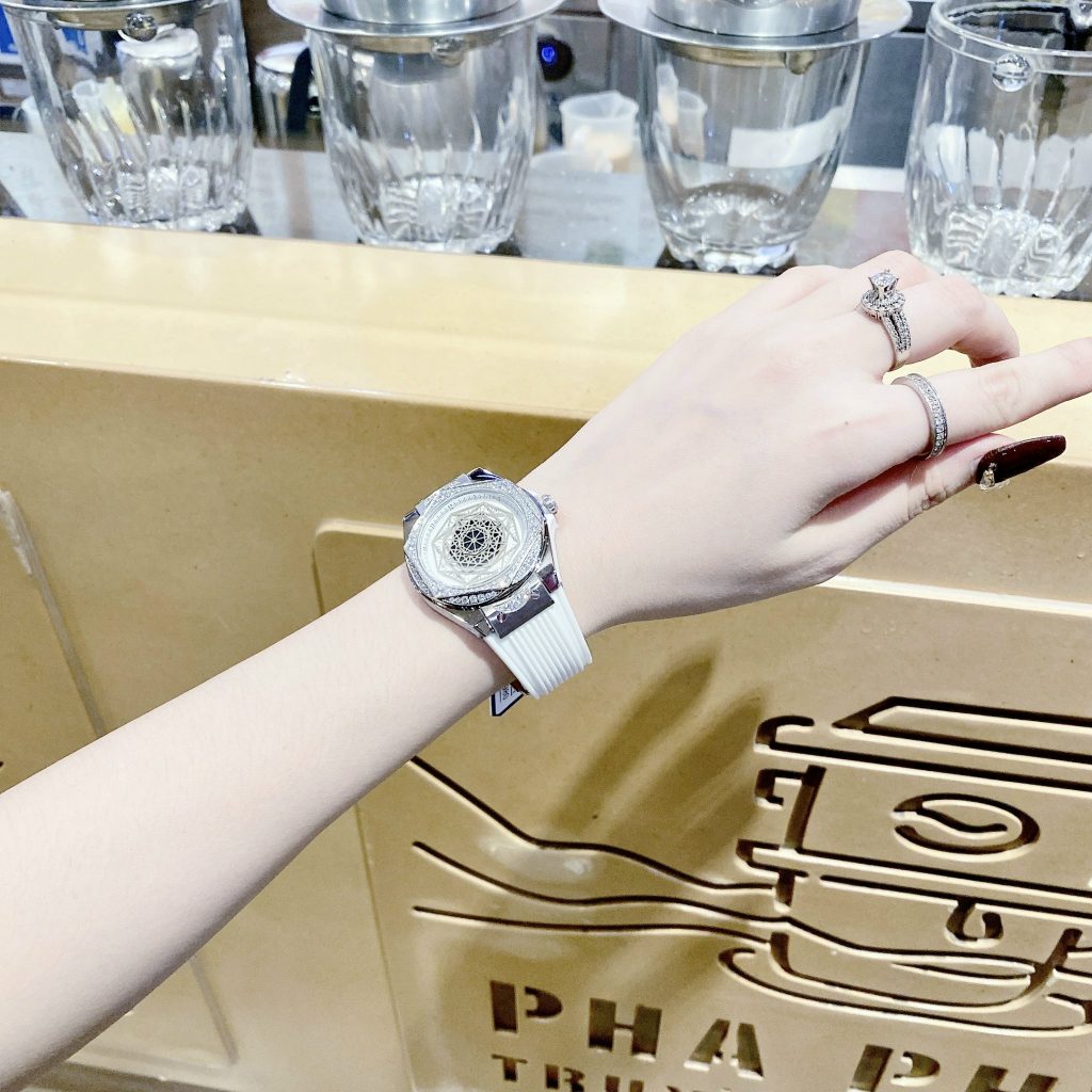 Đồng hồ chính hãng Hanboro nữ màu trắng đính đá 36mm (2)