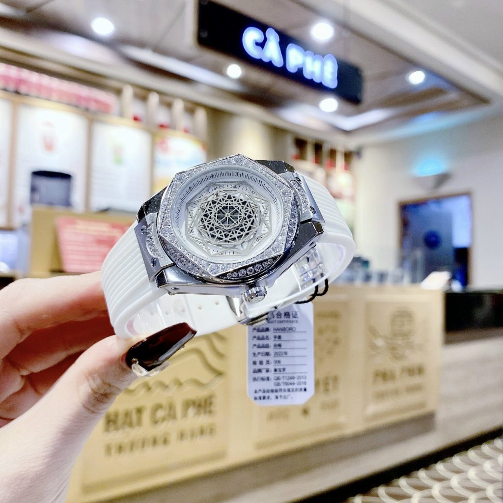 Đồng hồ chính hãng Hanboro nữ màu trắng đính đá 36mm (2)