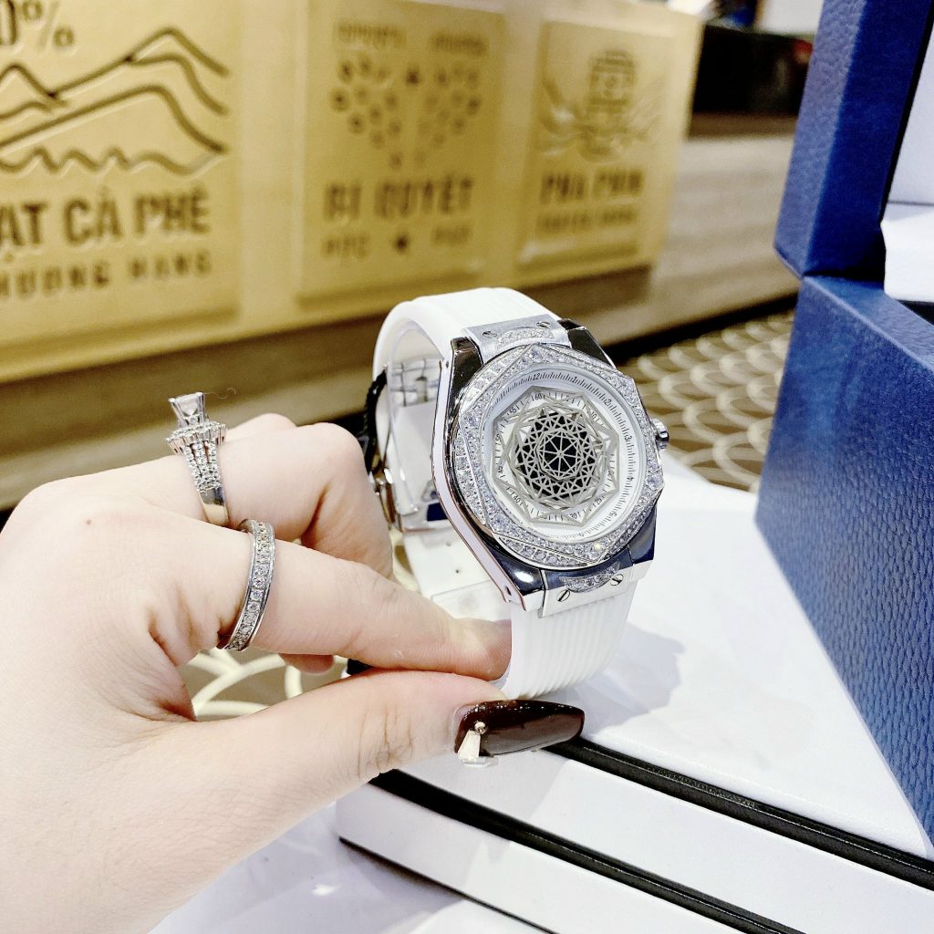 Đồng hồ chính hãng Hanboro nữ màu trắng đính đá 36mm (2)