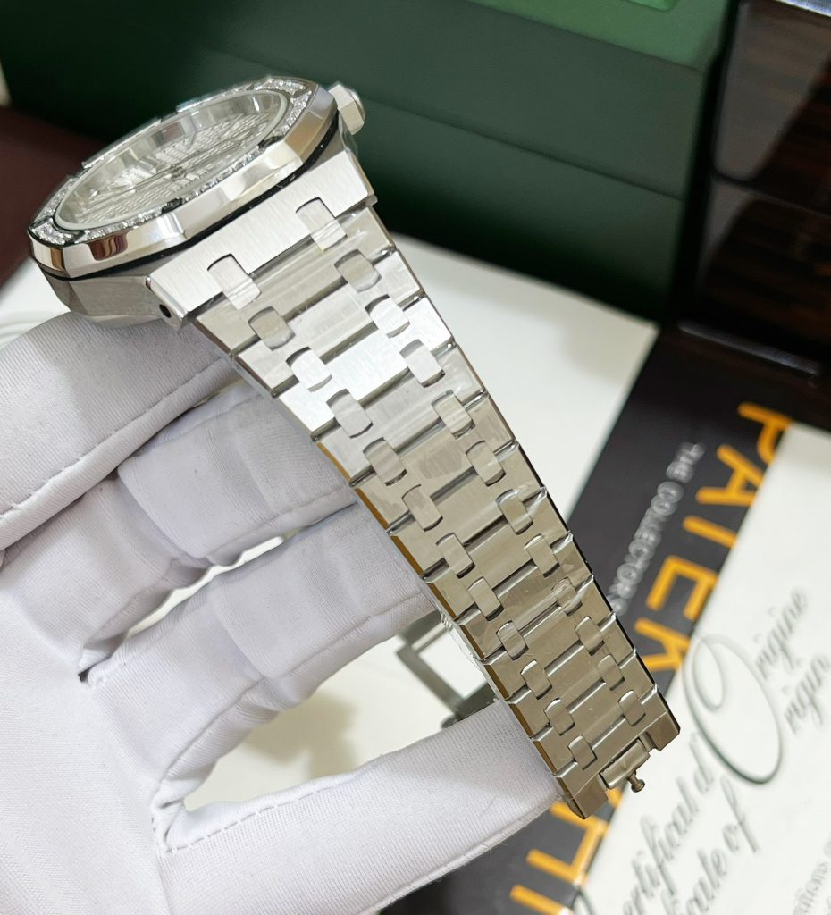 Đồng hồ nam Audemars Piguet mặt trắng đính đá Fake giá rẻ 41mm (2)