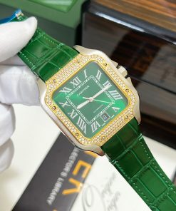 Đồng hồ nam Cartier Santos màu xanh lá Fake cao cấp 40mm (2)