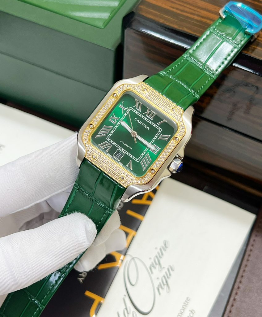 Đồng hồ nam Cartier Santos màu xanh lá Fake cao cấp 40mm (2)