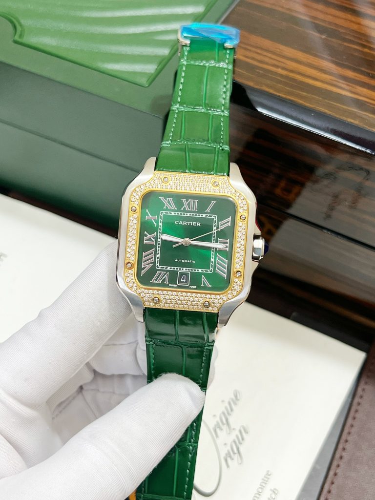Đồng hồ nam Cartier Santos màu xanh lá Fake cao cấp 40mm (2)