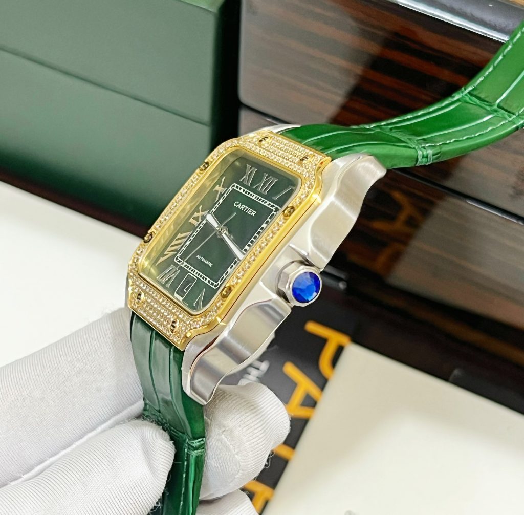 Đồng hồ nam Cartier Santos màu xanh lá Fake cao cấp 40mm (2)