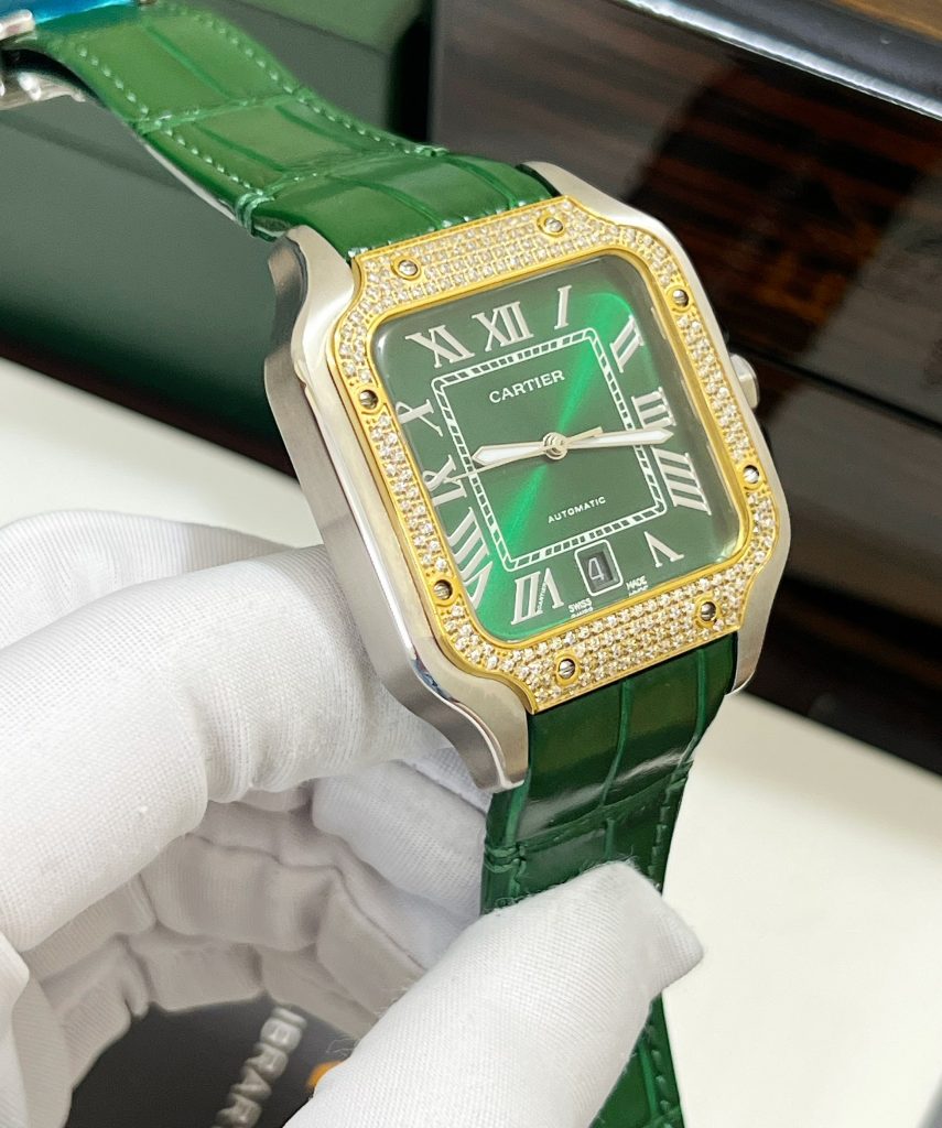 Đồng hồ nam Cartier Santos màu xanh lá Fake cao cấp 40mm (2)