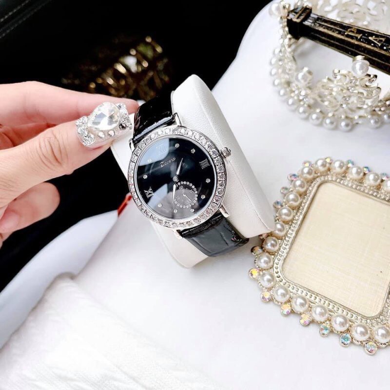 Đồng hồ nữ chính hãng Davena 31903 mặt đen đính đá 37mm (2)