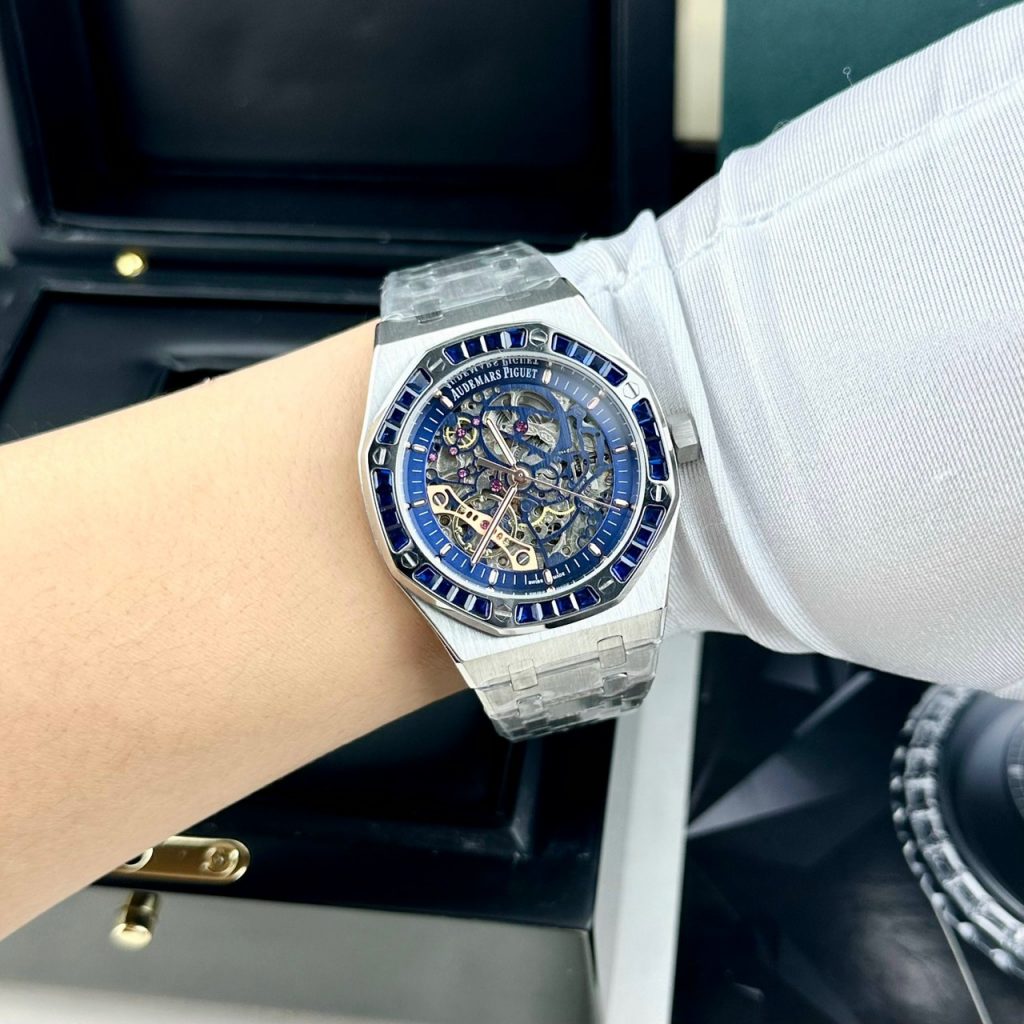 Đồng hồ Audemars Piguet nam mặt xanh đính đá Fake cao cấp 41mm (2)