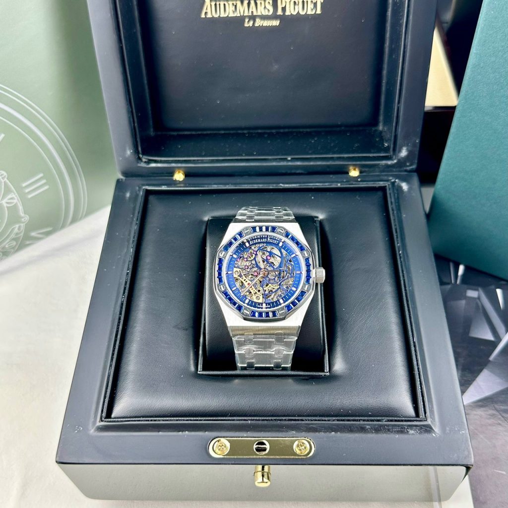 Đồng hồ Audemars Piguet nam mặt xanh đính đá Fake cao cấp 41mm (2)